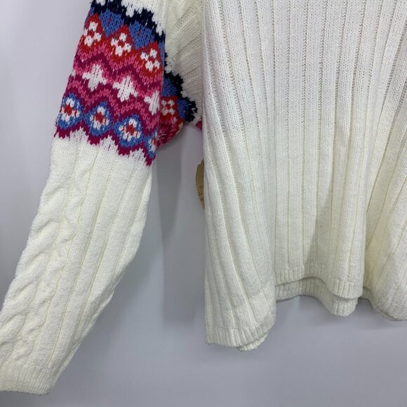 St. Johns Bay Sweater White Fair Isle Mock Turtleneck Cable Knit - Picture 7 of 7